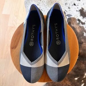 Rothy's The Flat Round Toe Black And Cream Plaid Retired Pattern Size 8 🛍 🌴